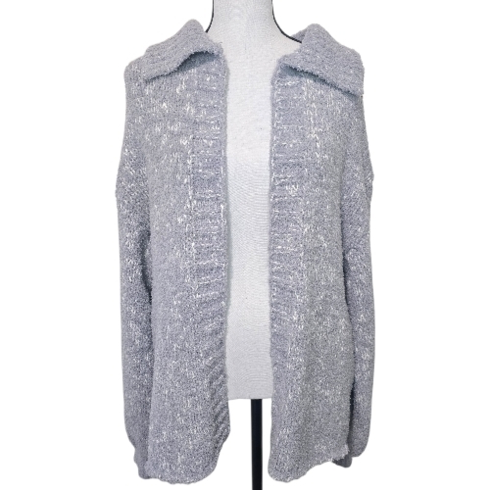 Muse by Magnolia Shawl Collar Open Cardigan Grey Speckled Large Eclectic Grandpa